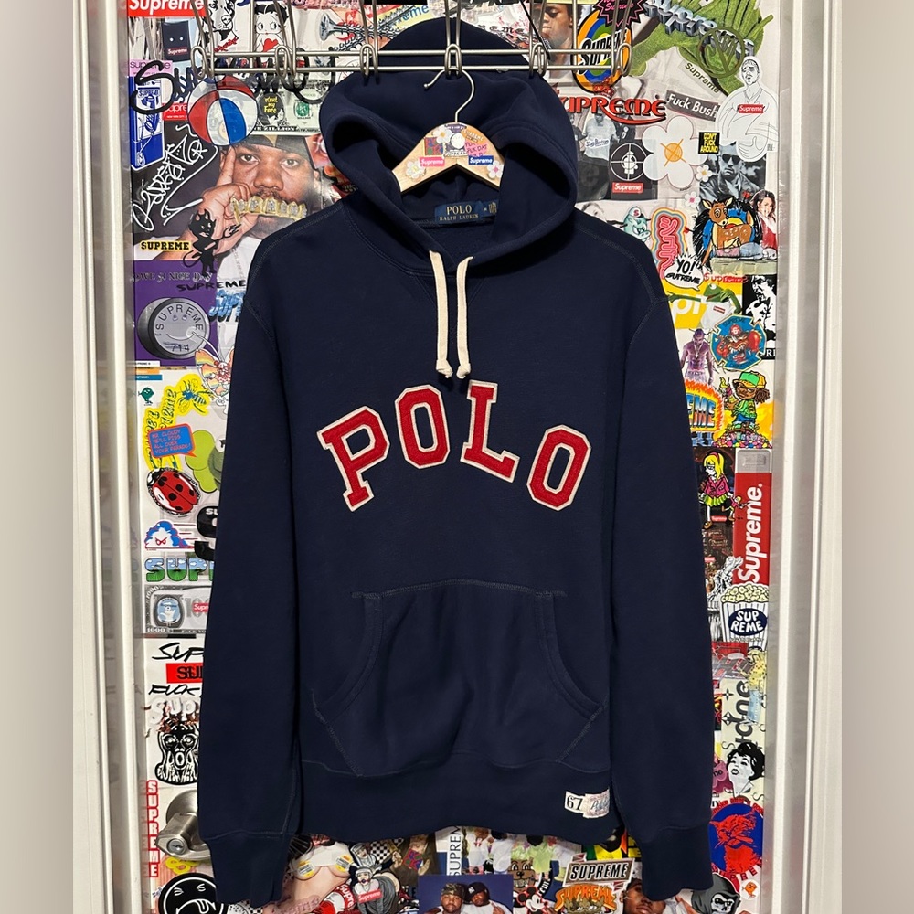 Polo Ralph Lauren Navy Arch Logo Hoodie size Medium M Red White NWOT RL Sport